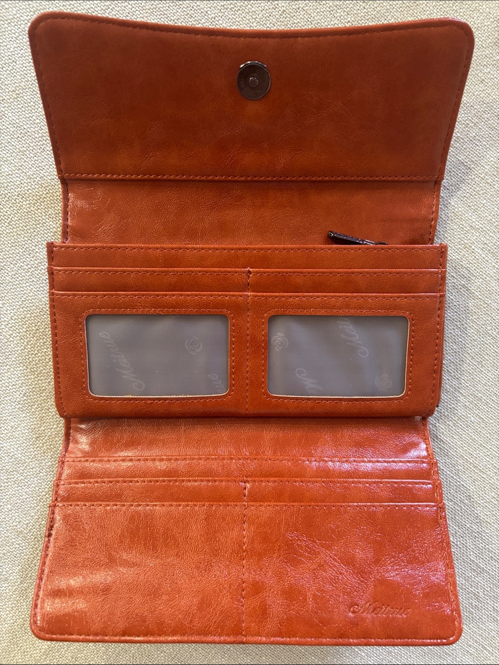 Embossed Leather Fold-Over Wallet - Rust - Picture 4 of 5